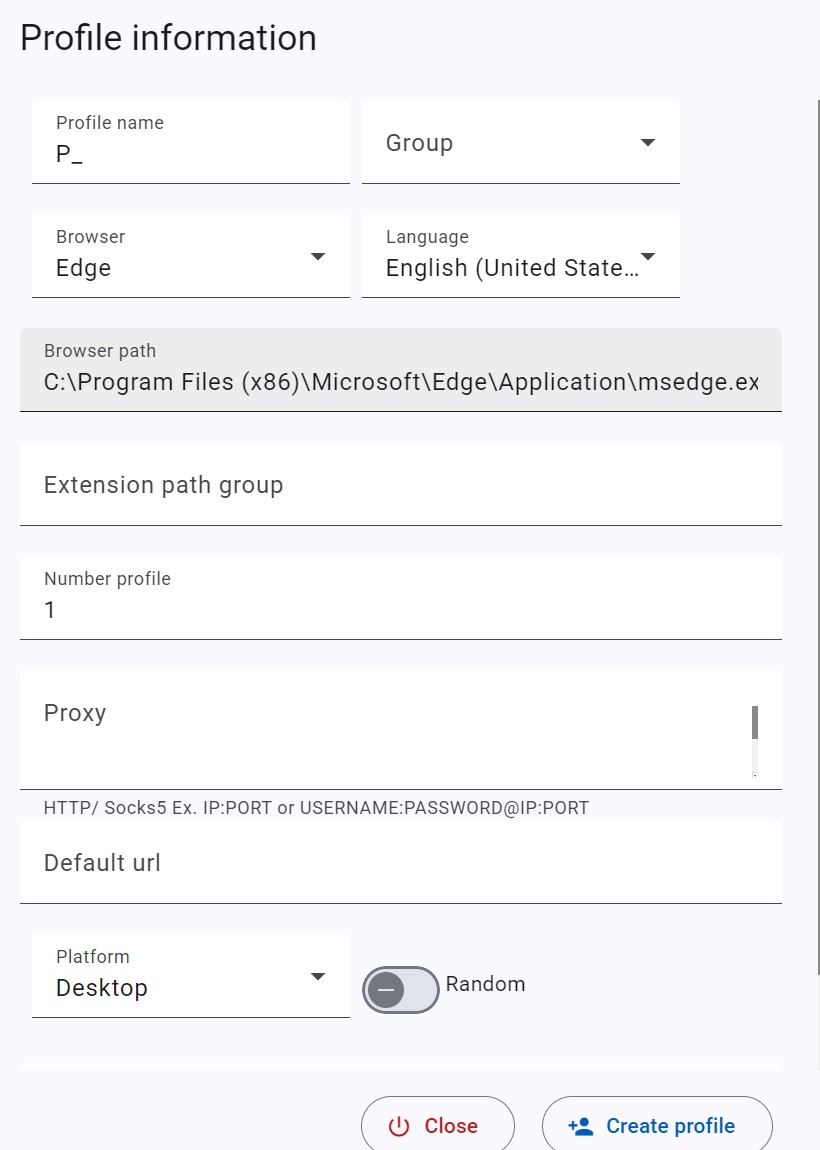Form Create Profile