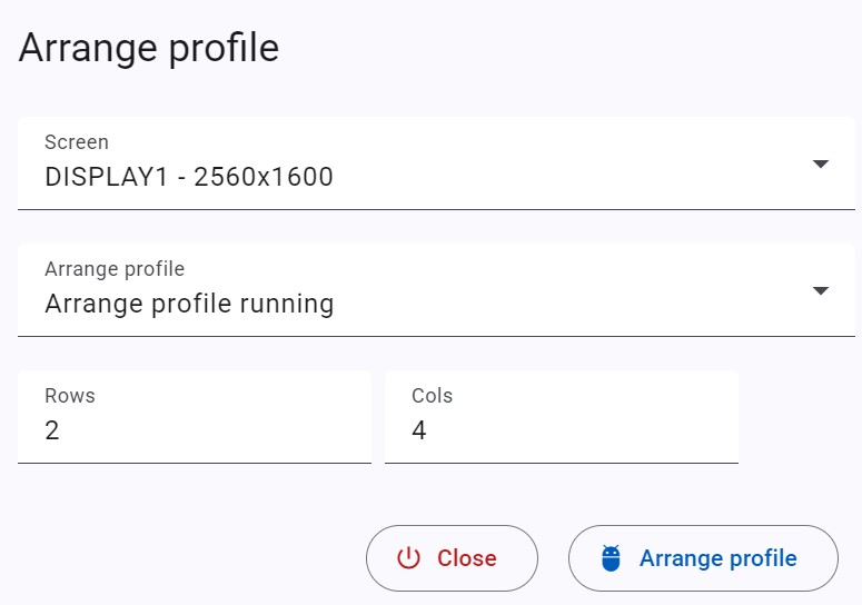 Hộp thoại Arrange browser