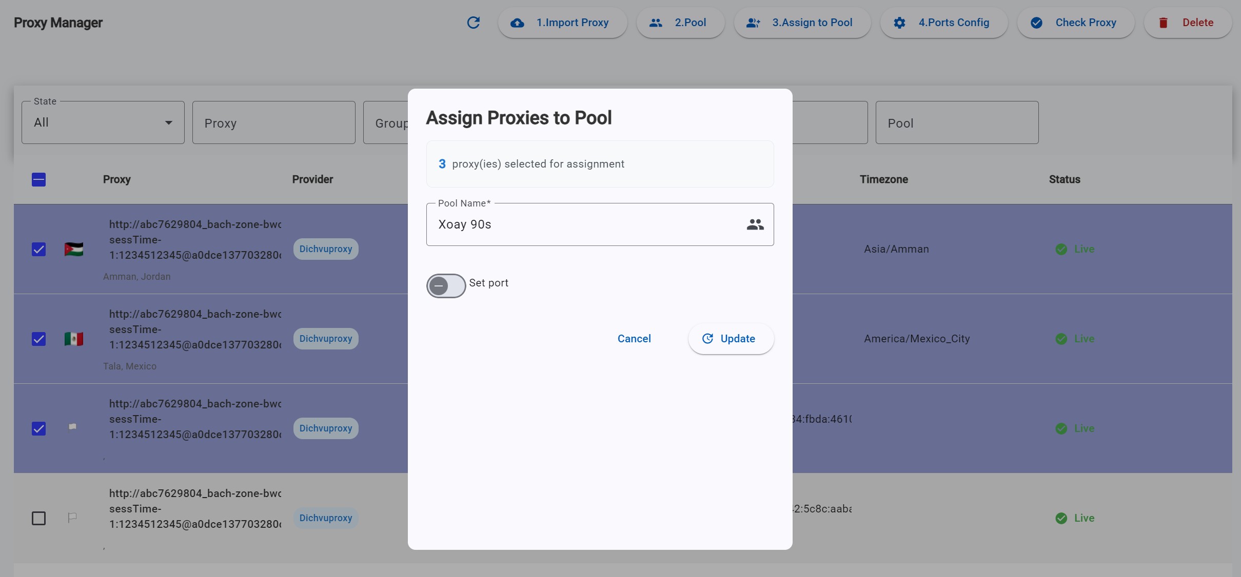 Hộp thoại Assign to Pool