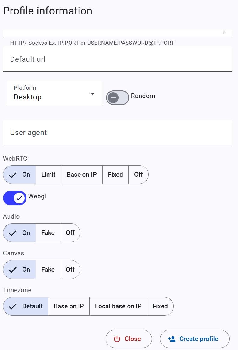 Phần Platform và fingerprint trên form