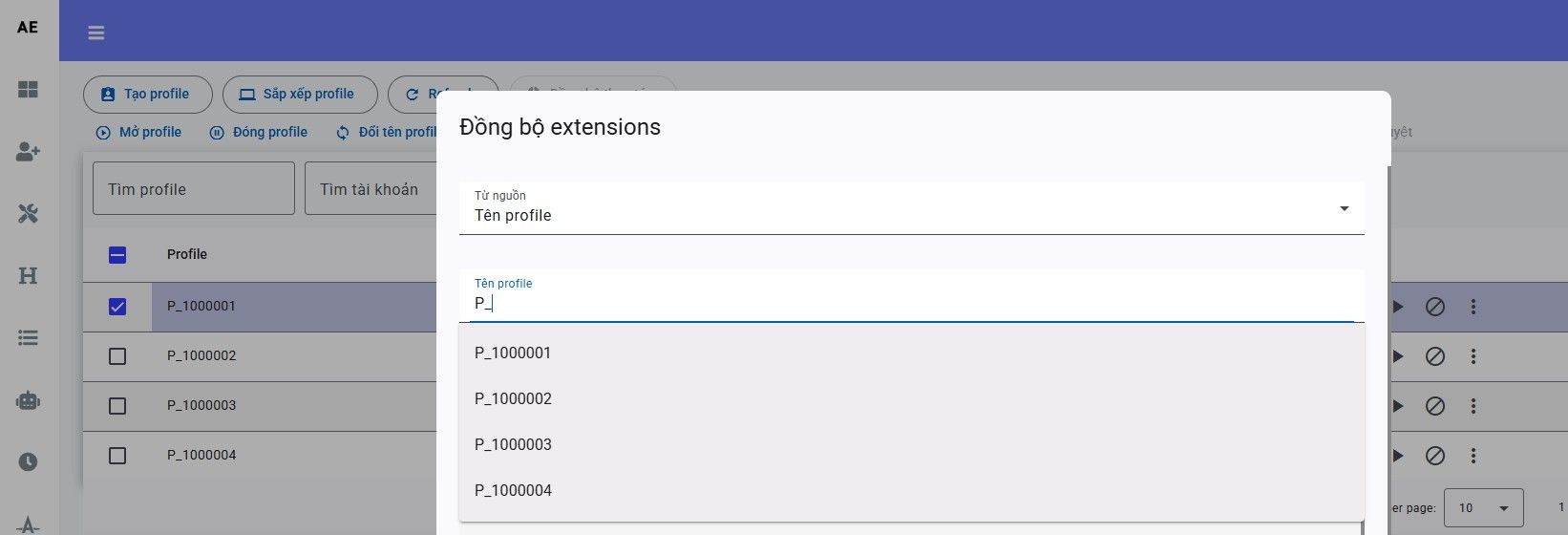 Sync Extension theo tên profile