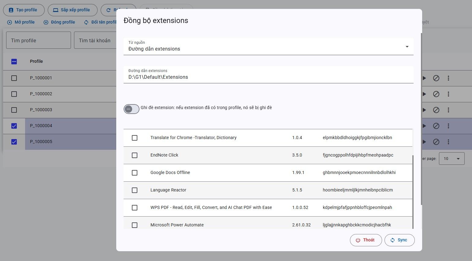 Sync Extension từ đường dẫn thư mục