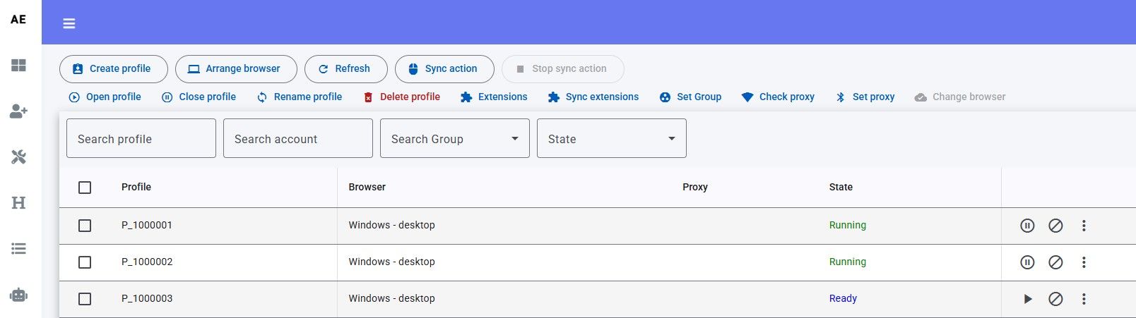 Nút Sync action trên thanh công cụ